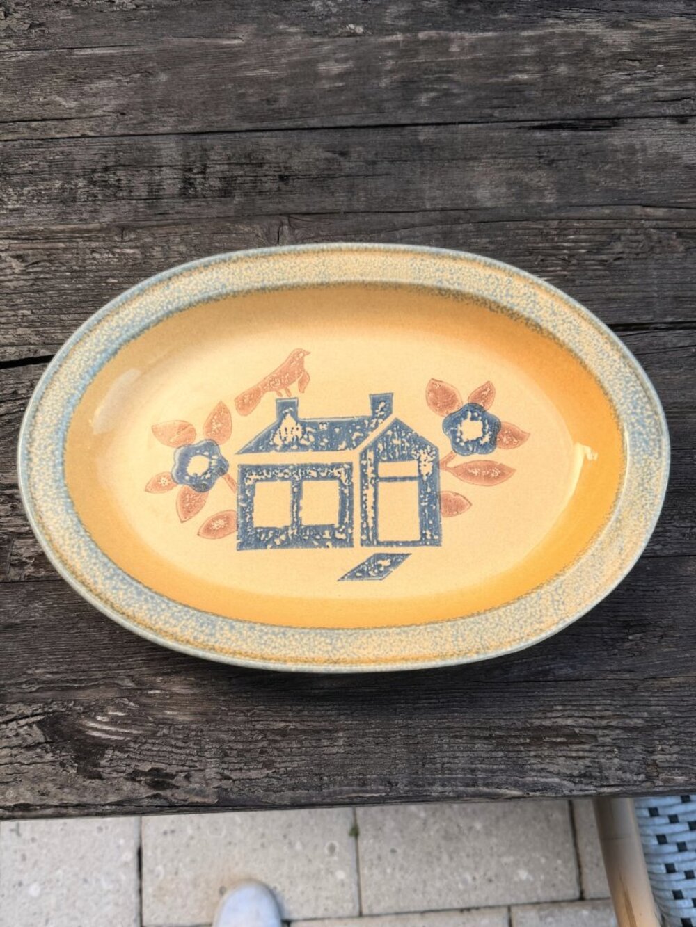 Vintage MAFA Folk Art Pfaltzgraff America Oval Serving Platter Steak Plate